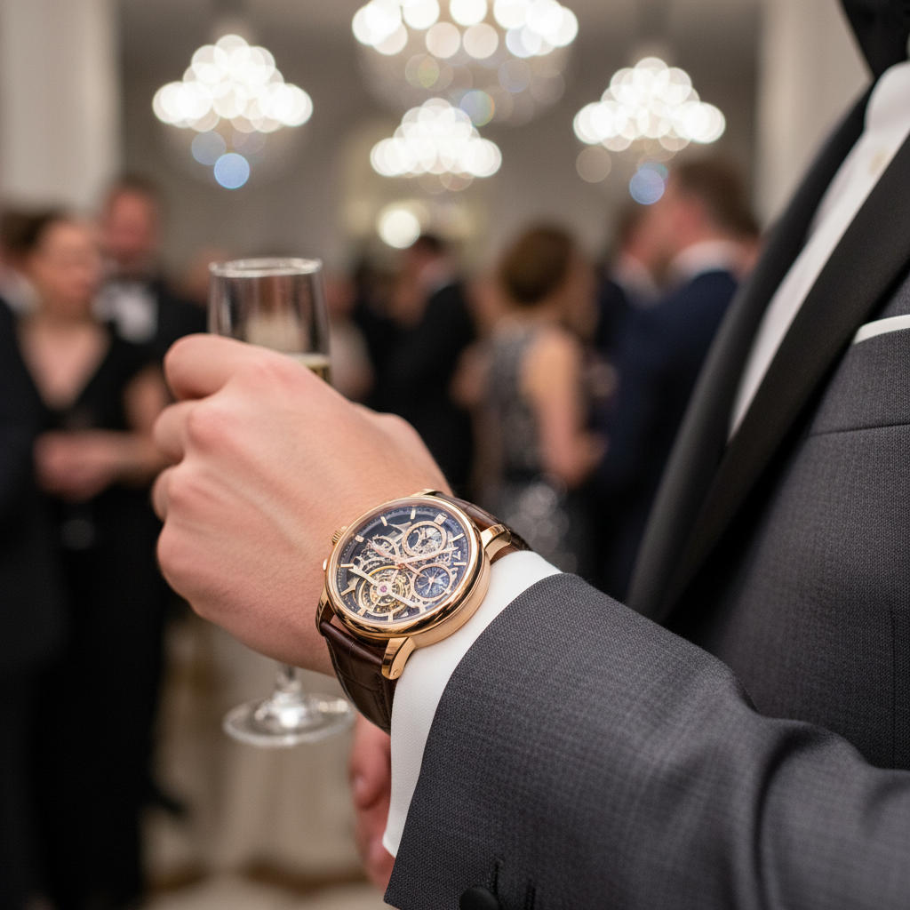 Poignet en costume, montre de luxe événement gala, célébrités et montres