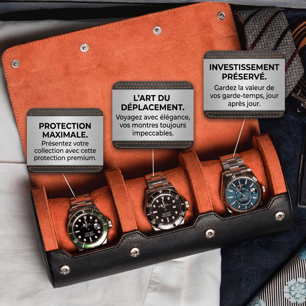 Étui à montres en velours noir profond, modèle Schaffhouse