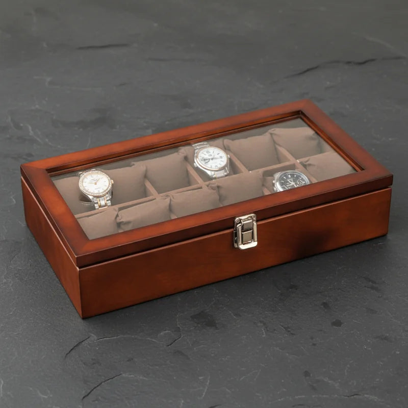 Boite a Montre Bois Marron 12 Slots - rangement montres, en bois | Boites Lefiguet