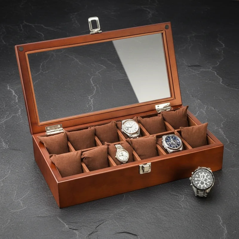 Boite a Montre Bois Marron 12 Slots - rangement montres, en bois | Boites Lefiguet