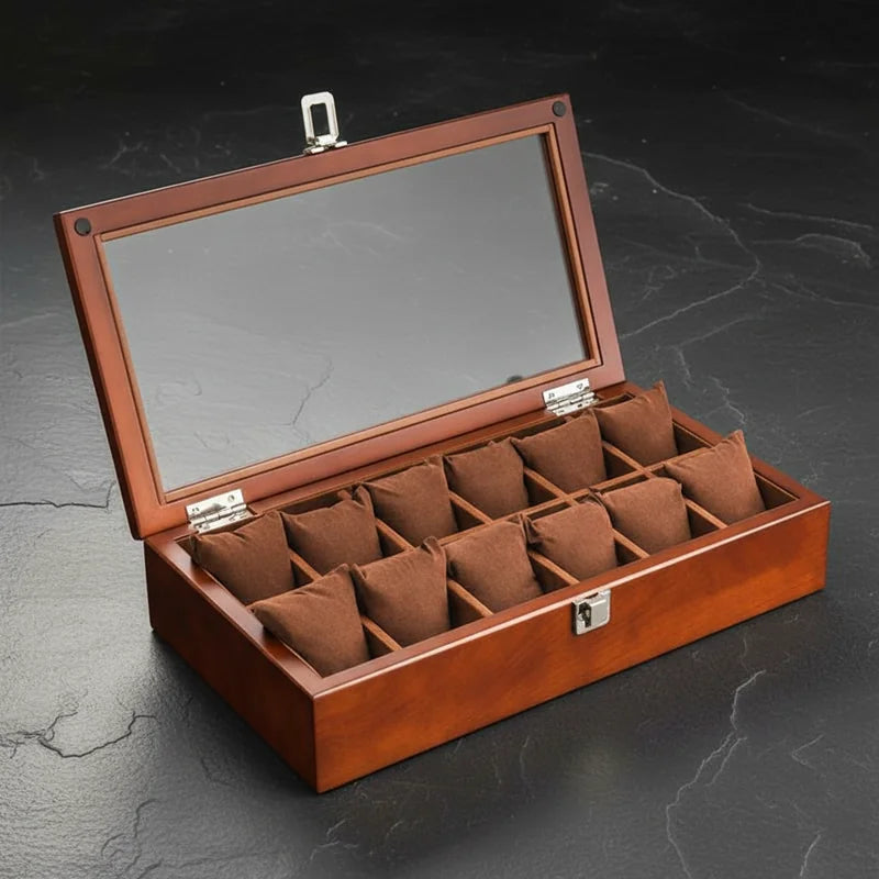 Boite a Montre Bois Marron 12 Slots - rangement montres, en bois | Boites Lefiguet