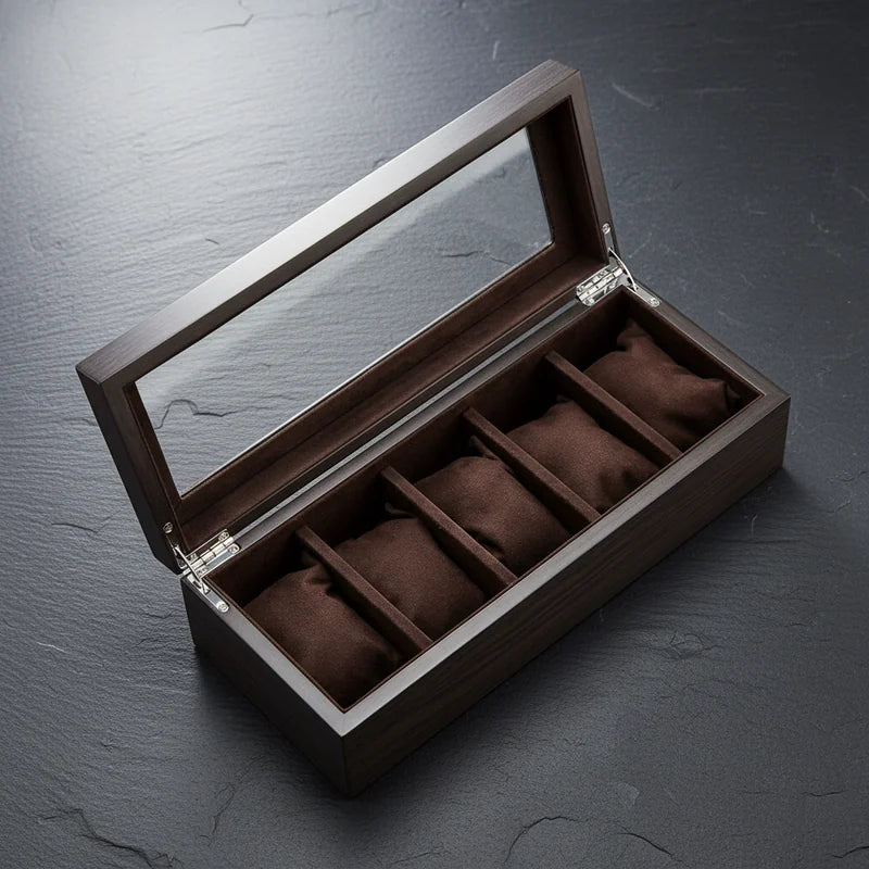 Boite a Montre Bois Marron 5 Slots - rangement montres, en bois | Boites Lefiguet