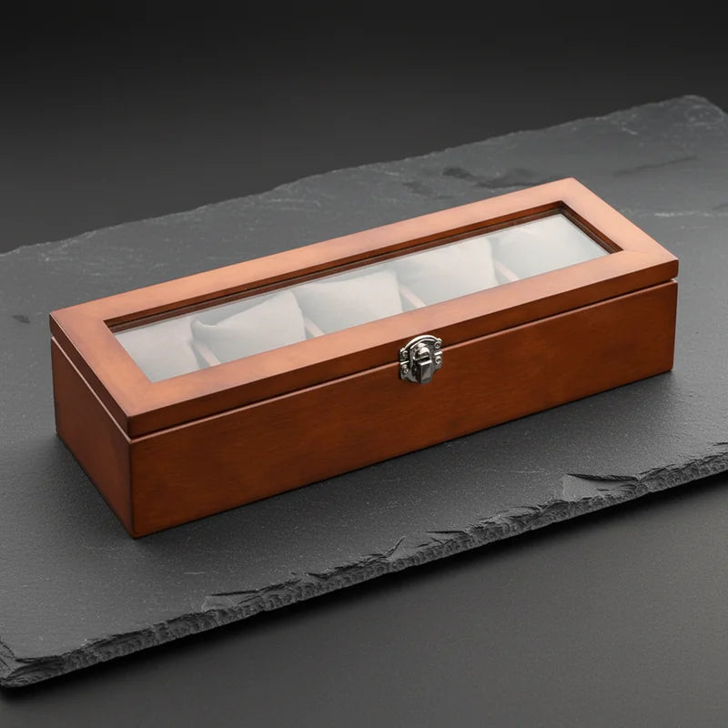Boite a Montre Bois premium marron 5 Slots - rangement montres, en bois, luxe | Boites Lefiguet