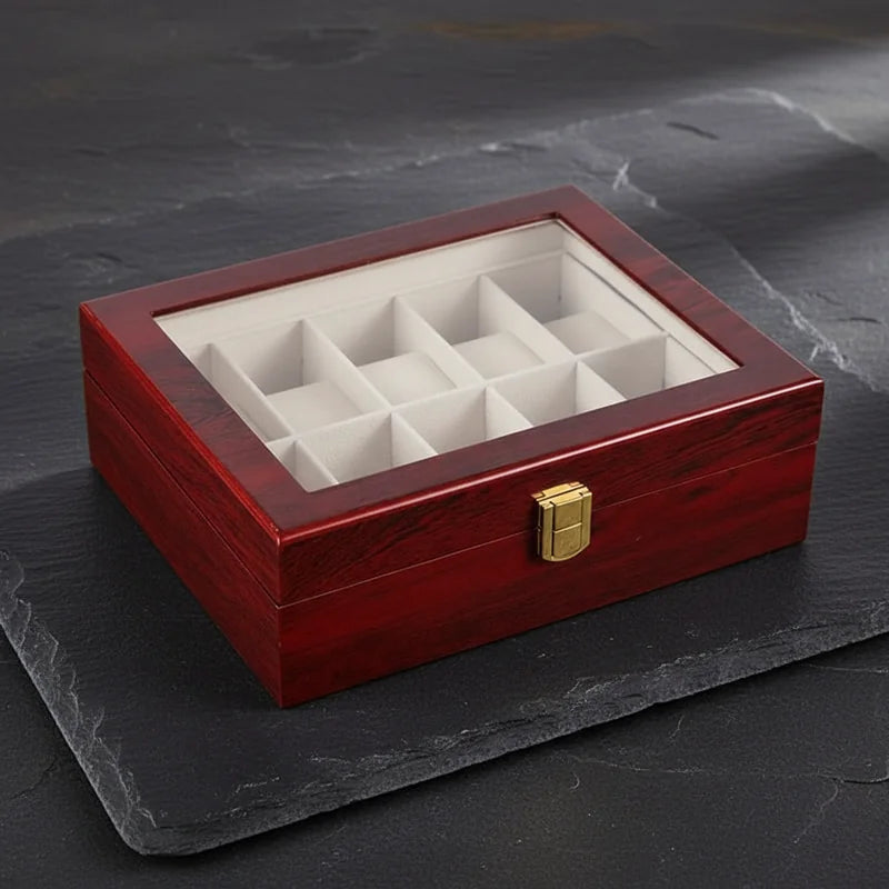 Boite a Montre Bois rouge 10 slots - rangement montres, en bois | Boites Lefiguet