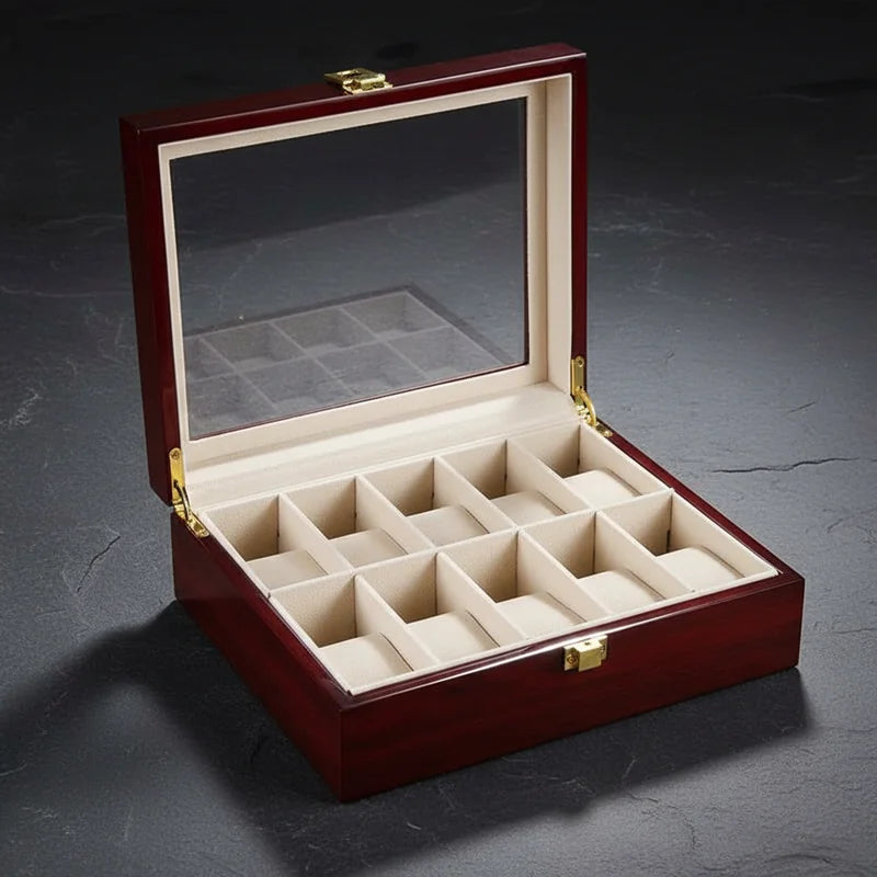 Boite a Montre Bois rouge 10 slots - rangement montres, en bois | Boites Lefiguet