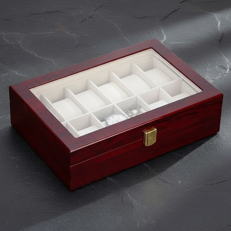 Boite a Montre Bois rouge 12 slots - rangement montres, en bois | Boites Lefiguet
