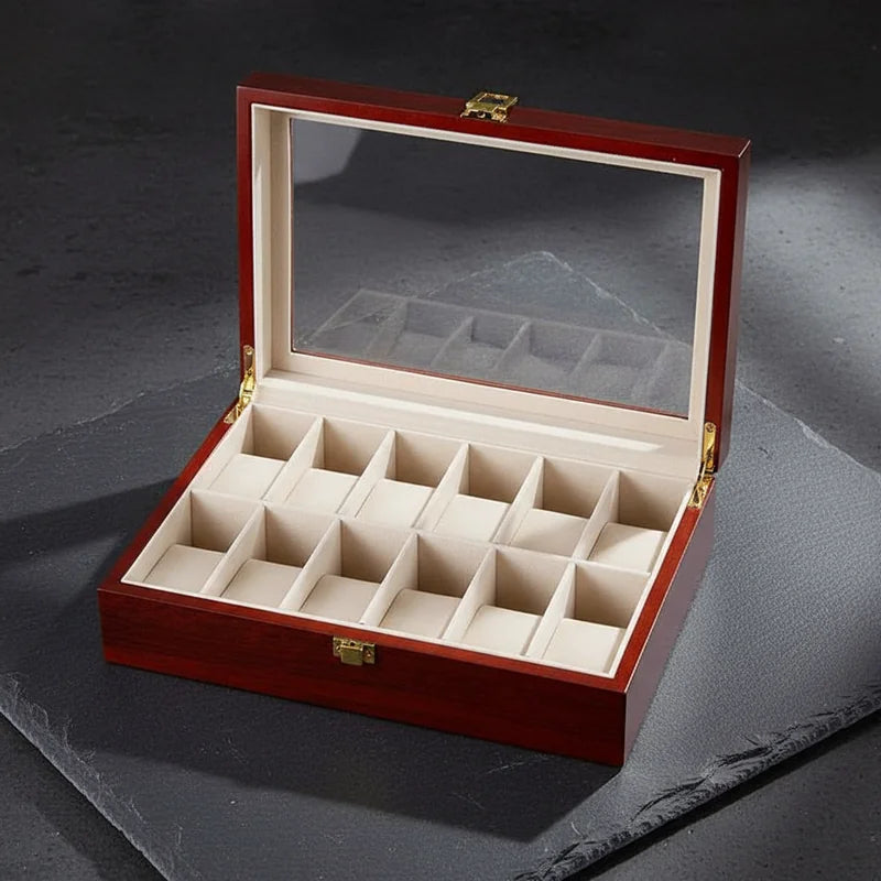 Boite a Montre Bois rouge 12 slots - rangement montres, en bois | Boites Lefiguet