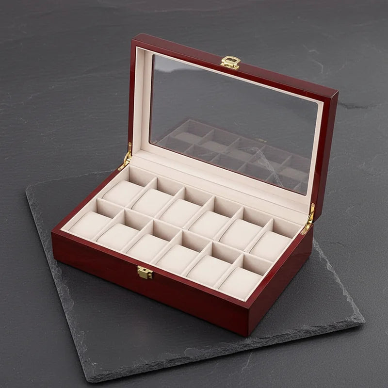 Boite a Montre Bois rouge 12 slots - rangement montres, en bois | Boites Lefiguet