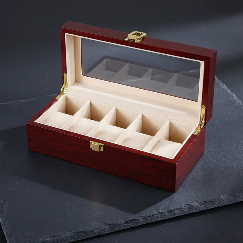 Boite a Montre Bois Rouge 5 slots - rangement montres, en bois | Boites Lefiguet