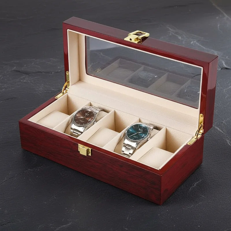 Boite a Montre Bois Rouge 5 slots - rangement montres, en bois | Boites Lefiguet