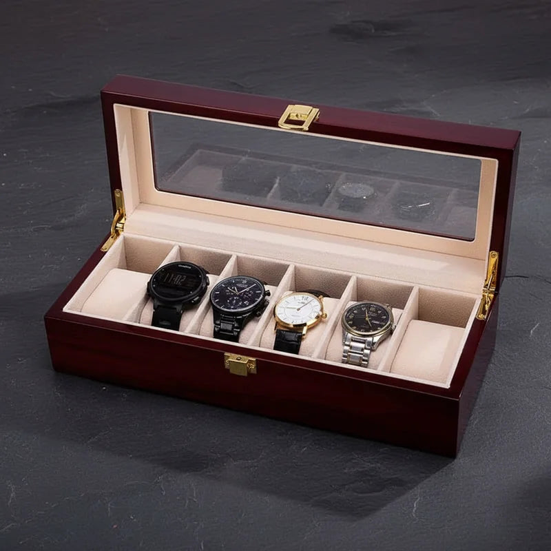 Boite a Montre Bois Rouge 6 slots - rangement montres, en bois | Boites Lefiguet