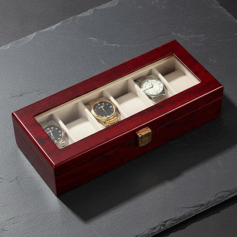 Boite a Montre Bois Rouge 6 slots - rangement montres, en bois | Boites Lefiguet