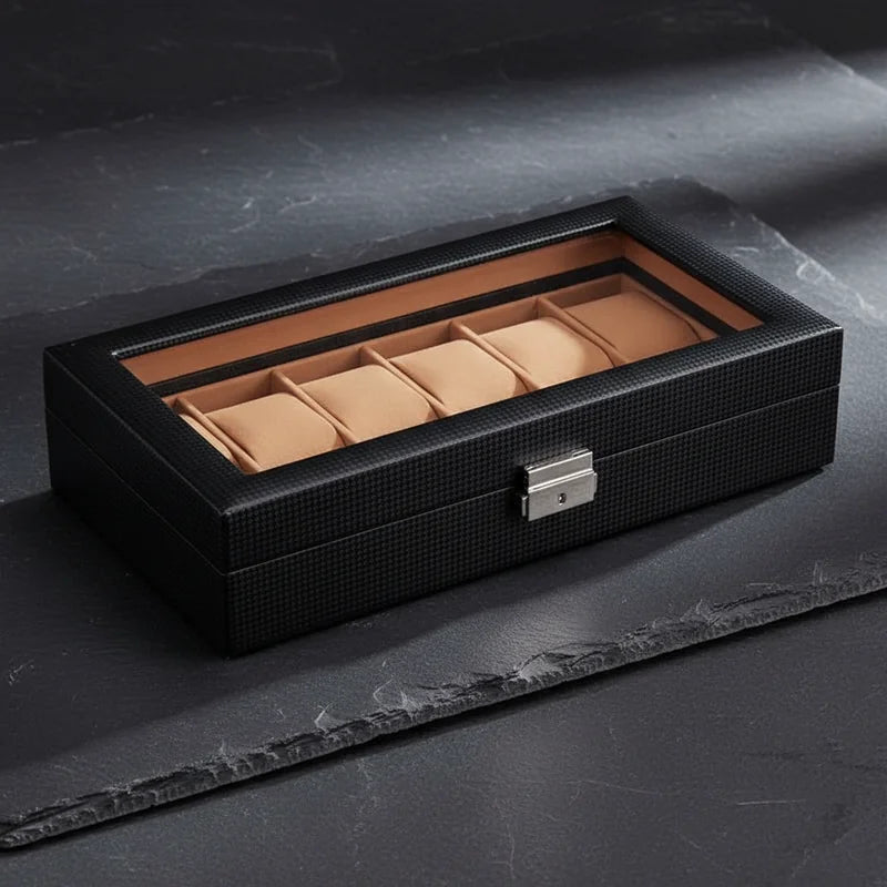 Boite a Montre Carbone 12 Slots - rangement montres | Boites Lefiguet