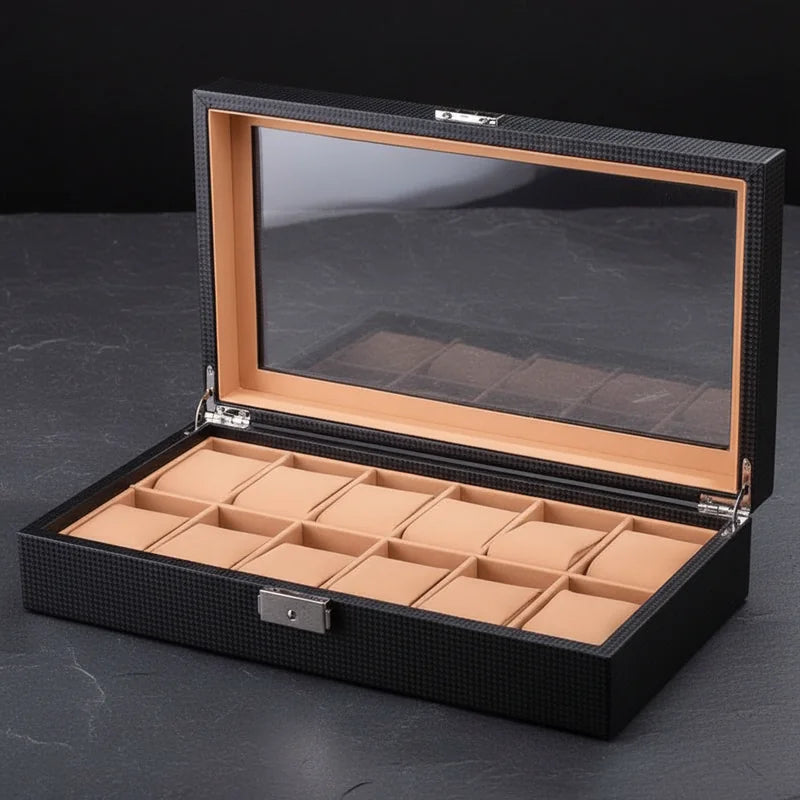 Boite a Montre Carbone 12 Slots - rangement montres | Boites Lefiguet