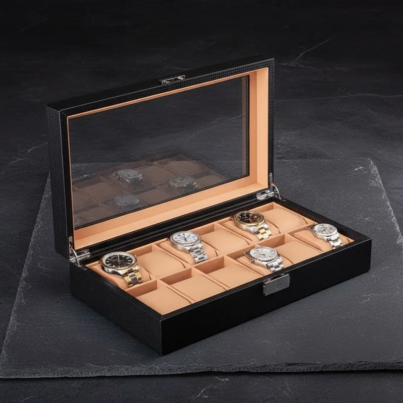 Boite a Montre Carbone 12 Slots - rangement montres | Boites Lefiguet