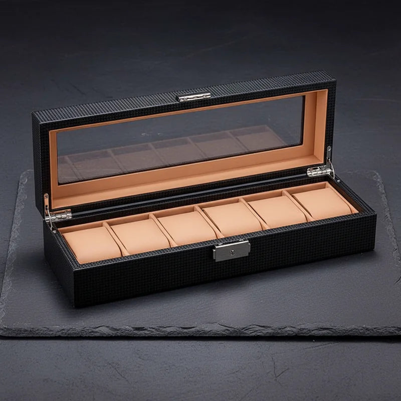 Boite a Montre Carbone 6 Slots - rangement montres | Boites Lefiguet