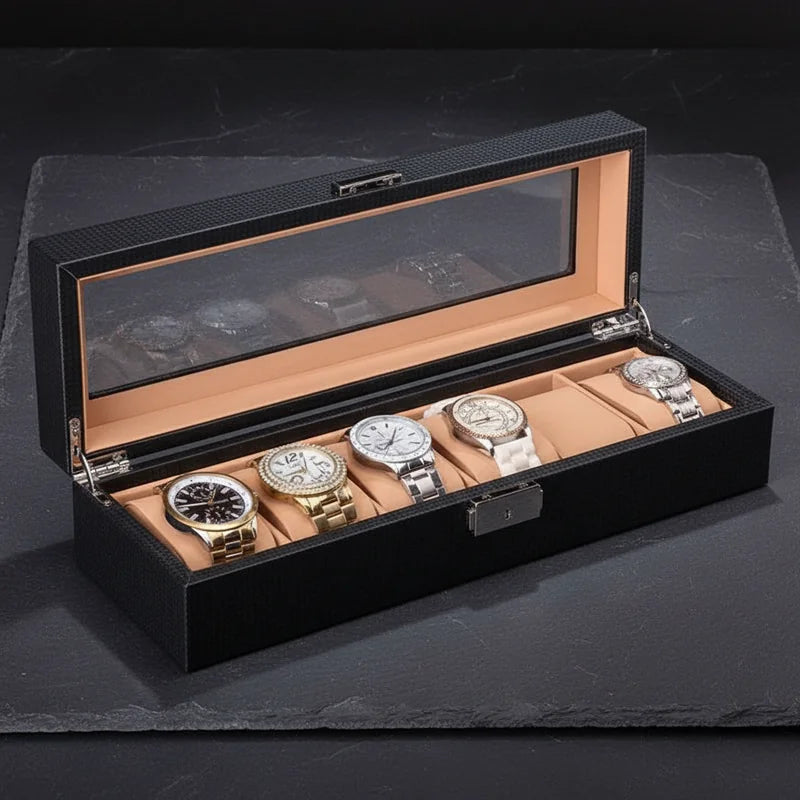 Boite a Montre Carbone 6 Slots - rangement montres | Boites Lefiguet