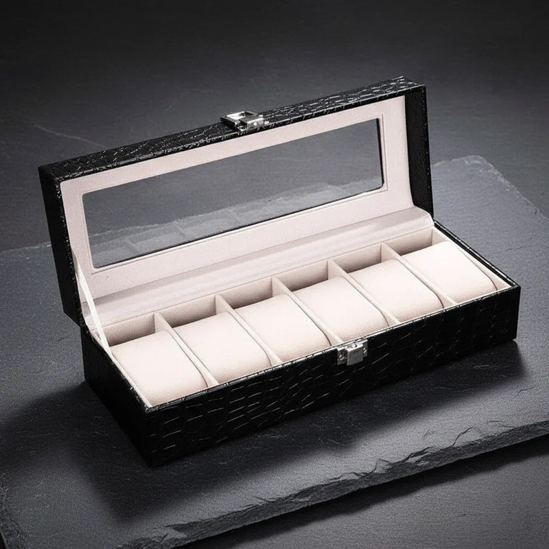 Boite a Montre Cuir Crocodile 6 slots - rangement montres, en cuir | Boites Lefiguet