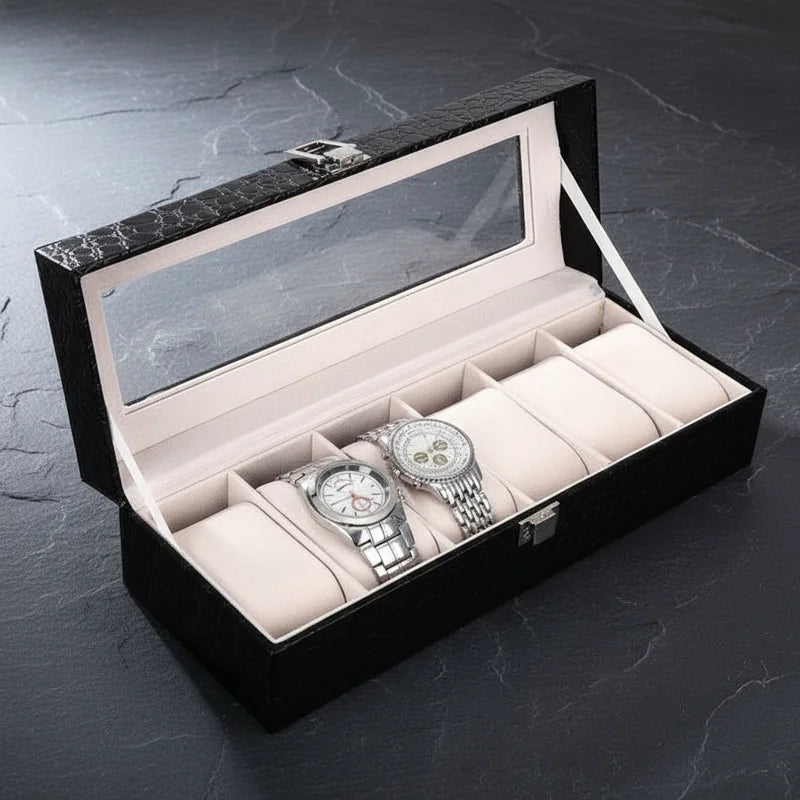 Boite a Montre Cuir Crocodile 6 slots - rangement montres, en cuir | Boites Lefiguet