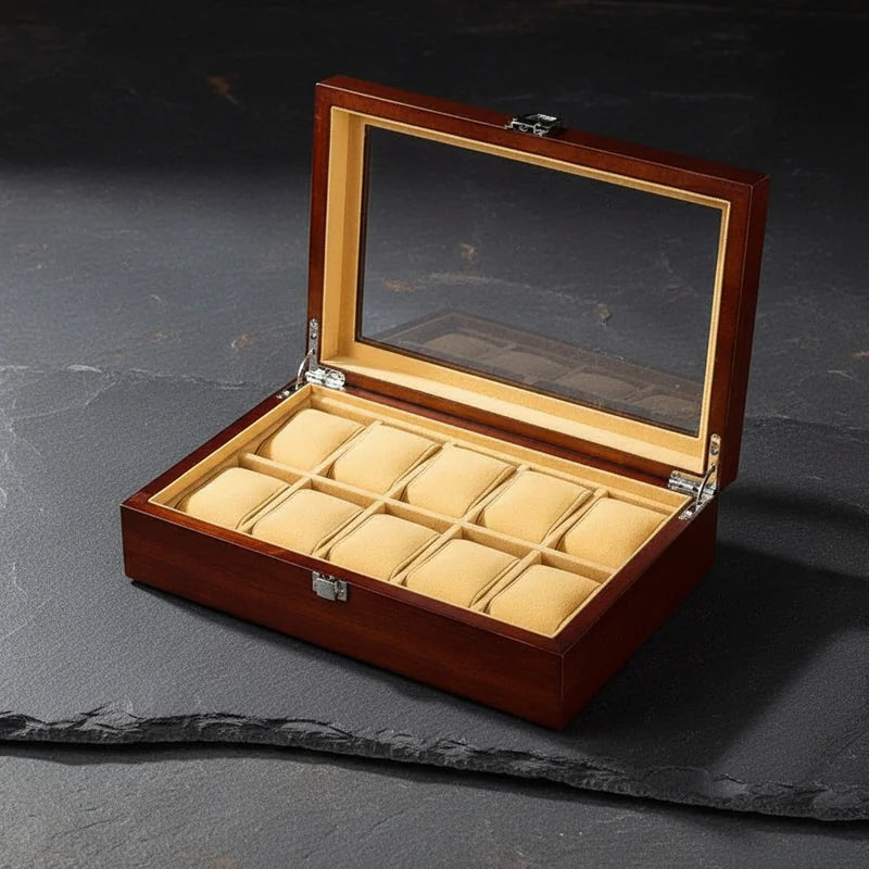 Boite a Montre en Bois de Rangement 10 Slots - rangement montres, en bois | Boites Lefiguet