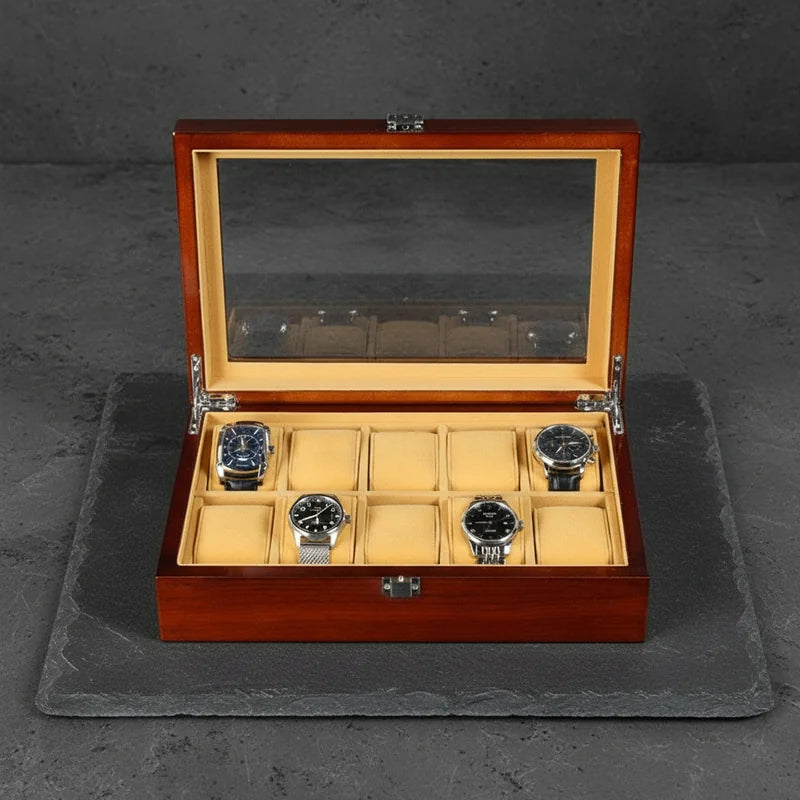 Boite a Montre en Bois de Rangement 10 Slots - rangement montres, en bois | Boites Lefiguet