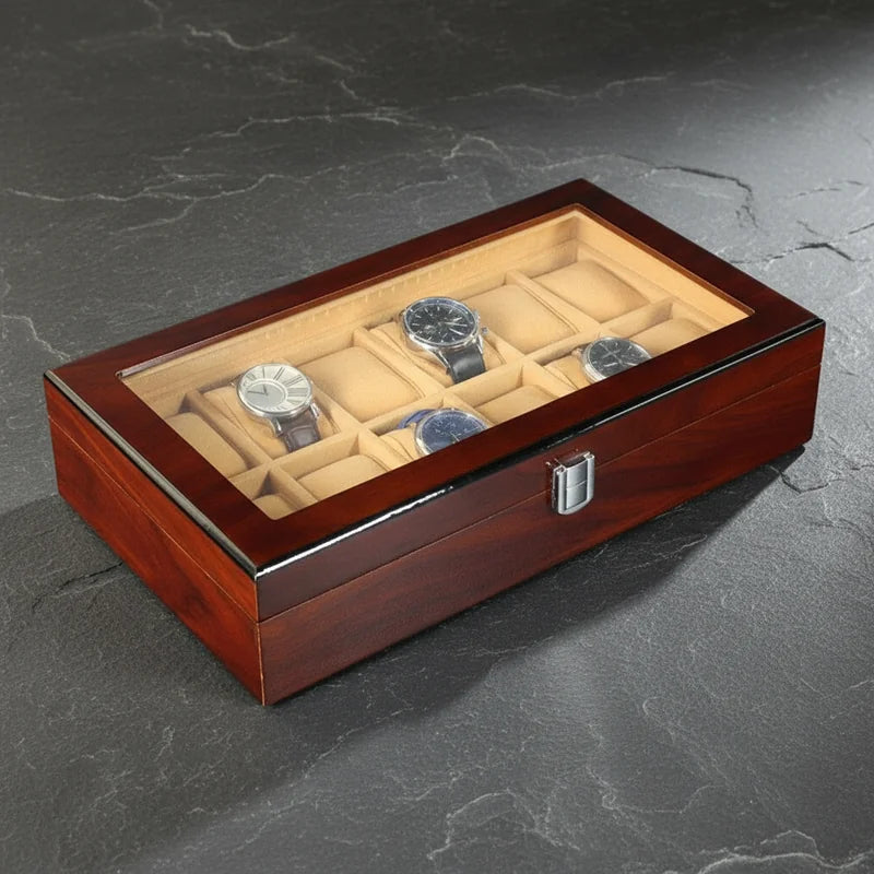 Boite a Montre en Bois de Rangement 12 Slots - rangement montres, en bois | Boites Lefiguet