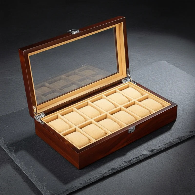 Boite a Montre en Bois de Rangement 12 Slots - rangement montres, en bois | Boites Lefiguet