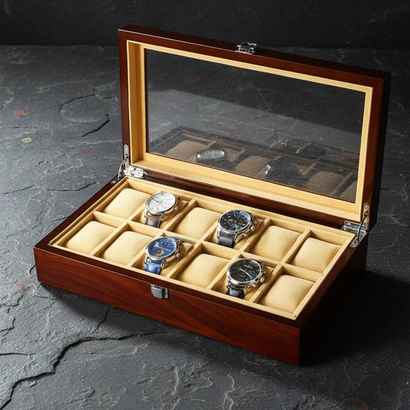 Boite a Montre en Bois de Rangement 12 Slots - rangement montres, en bois | Boites Lefiguet