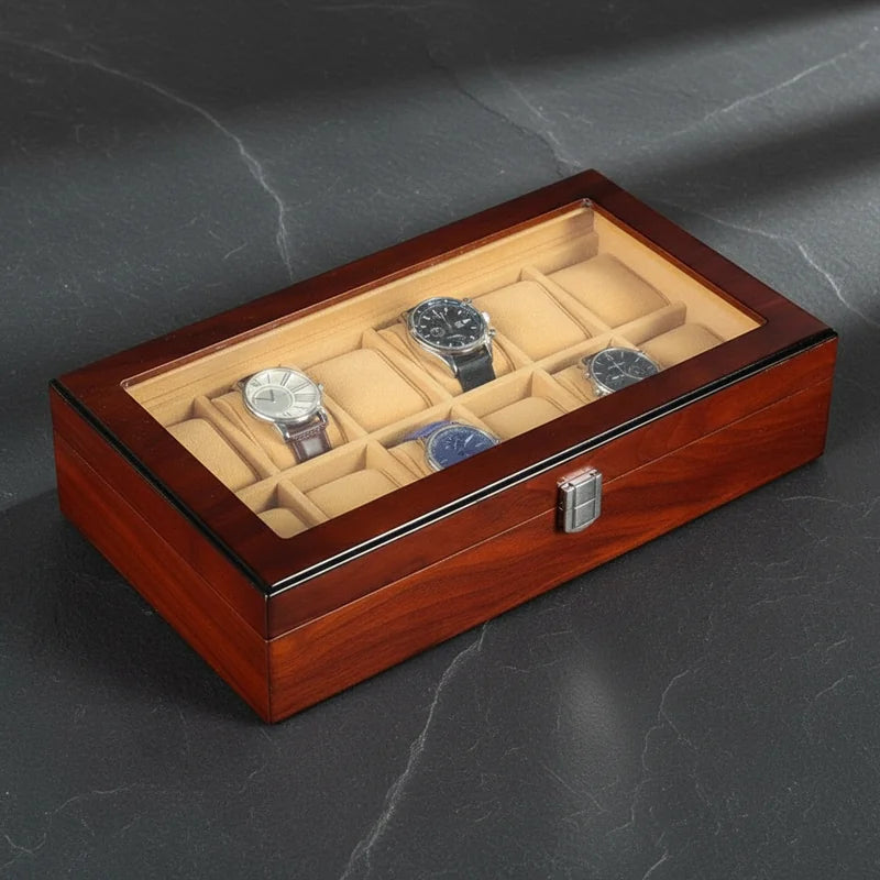 Boite a Montre en Bois de Rangement 12 Slots - rangement montres, en bois | Boites Lefiguet