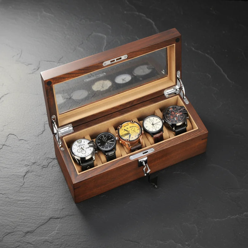 Boite a Montre en Bois Massif 5 Slots - rangement montres, en bois | Boites Lefiguet