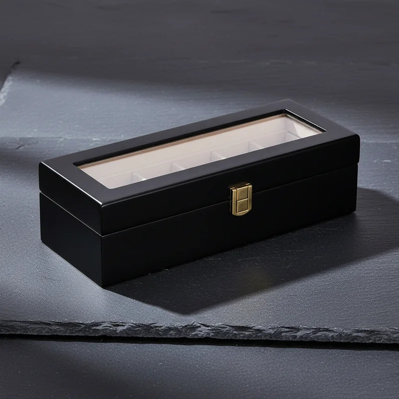 Boite a Montre en Bois Noir 6 slots - rangement montres, en bois | Boites Lefiguet