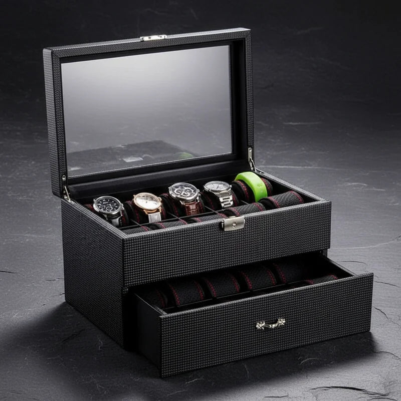 Boite a montre en fibres de carbone 20 Slots - rangement montres | Boites Lefiguet