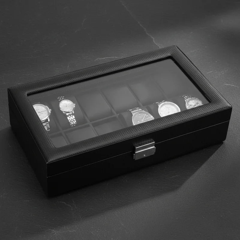 Boite a montre fibre de carbone 12 Slots - rangement montres | Boites Lefiguet