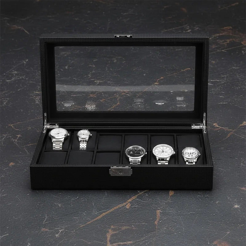 Boite a montre fibre de carbone 12 Slots - rangement montres | Boites Lefiguet