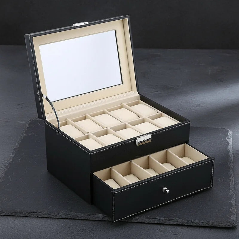 Boite a montre rangement en cuir 20 Slots - rangement montres, en cuir | Boites Lefiguet