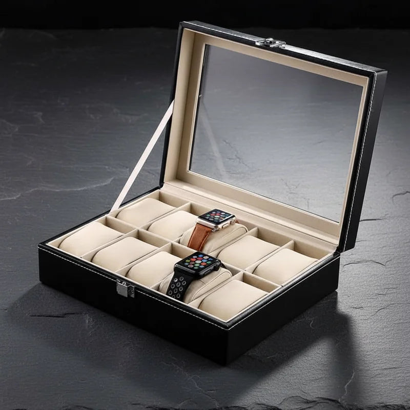 Boite a montre simili cuir 10 slots - rangement montres, en cuir | Boites Lefiguet
