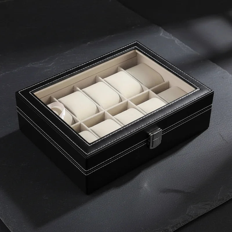 Boite a montre simili cuir 10 slots - rangement montres, en cuir | Boites Lefiguet
