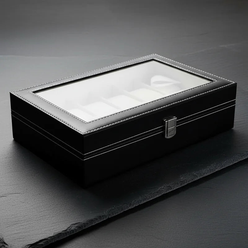 Boite a montre simili cuir 12 slots - rangement montres, en cuir | Boites Lefiguet