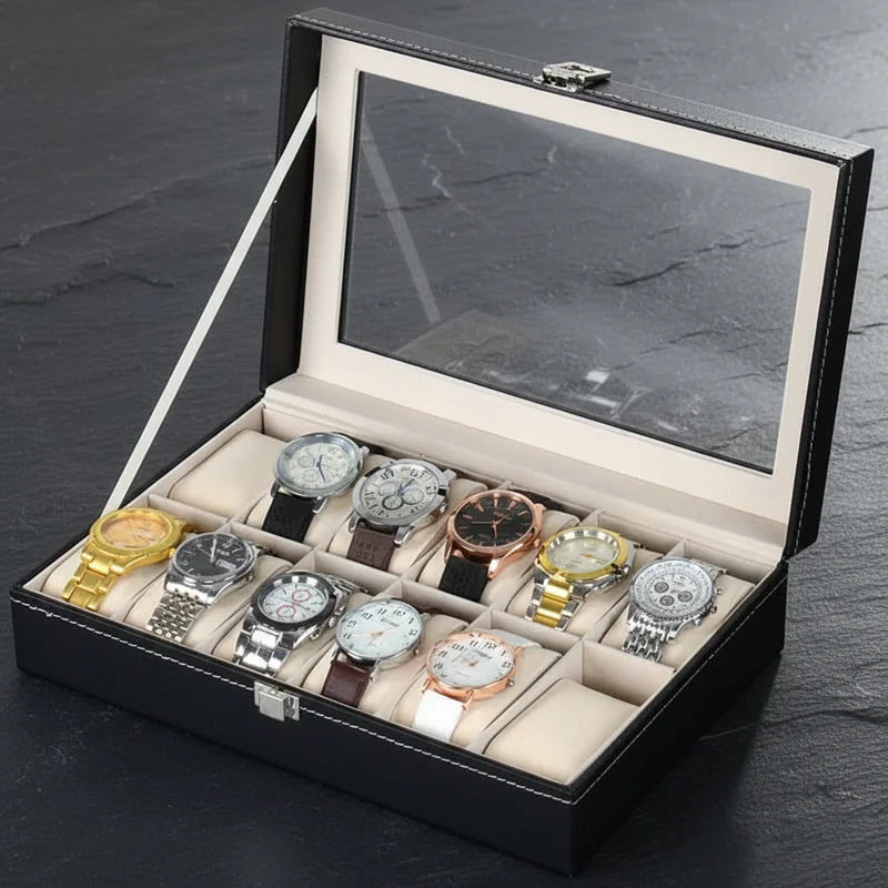 Boite a montre simili cuir 12 slots - rangement montres, en cuir | Boites Lefiguet