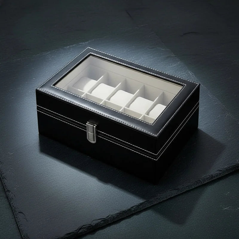 Boite a montre simili cuir 12 slots - rangement montres, en cuir | Boites Lefiguet