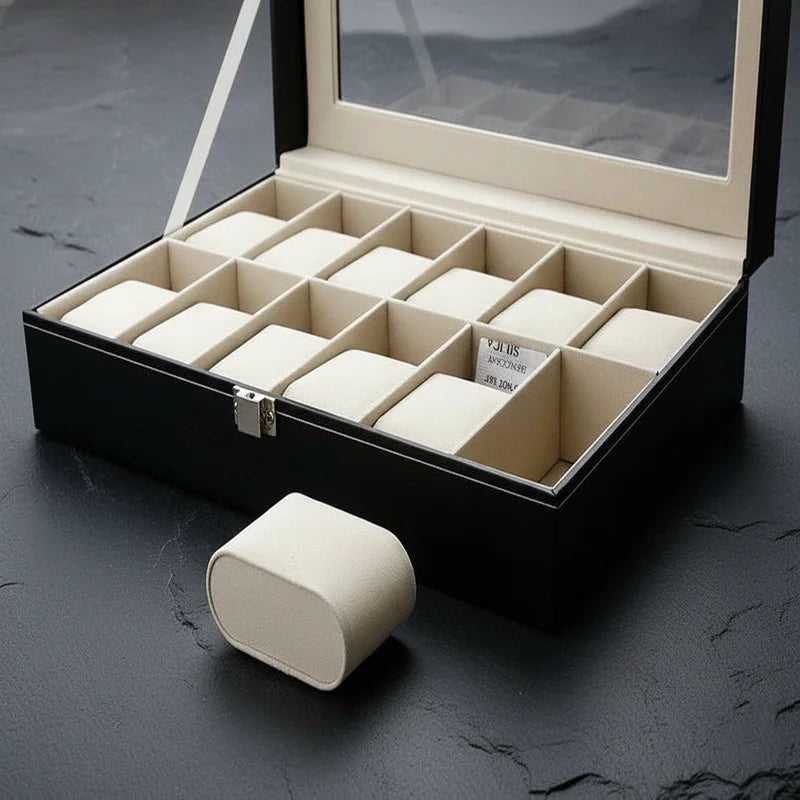 Boite a montre simili cuir 12 slots - rangement montres, en cuir | Boites Lefiguet
