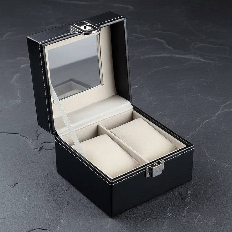 Boite a montre simili cuir 2 slots - rangement montres, en cuir | Boites Lefiguet