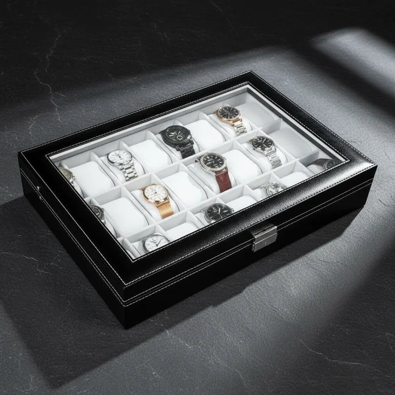 Boîte a montre simili cuir 24 slots - rangement montres, en cuir | Boites Lefiguet