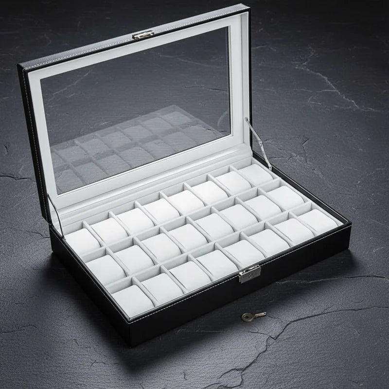 Boîte a montre simili cuir 24 slots - rangement montres, en cuir | Boites Lefiguet