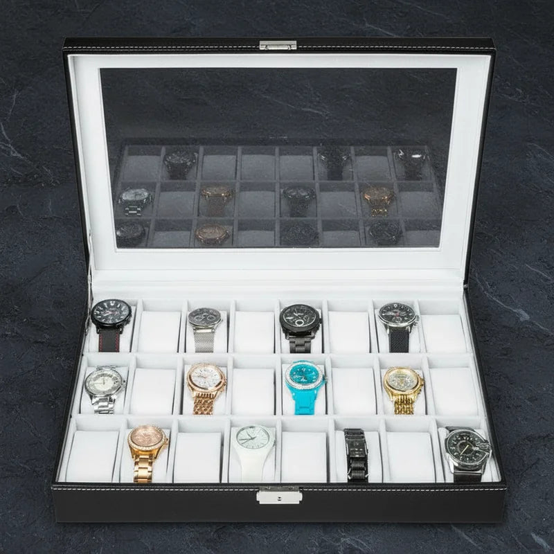 Boîte a montre simili cuir 24 slots - rangement montres, en cuir | Boites Lefiguet