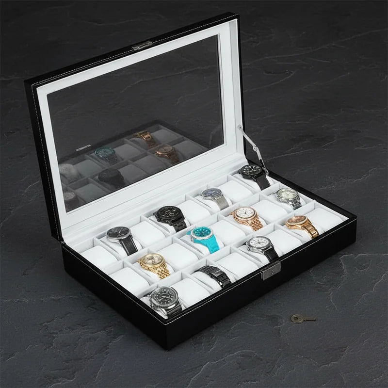Boîte a montre simili cuir 24 slots - rangement montres, en cuir | Boites Lefiguet