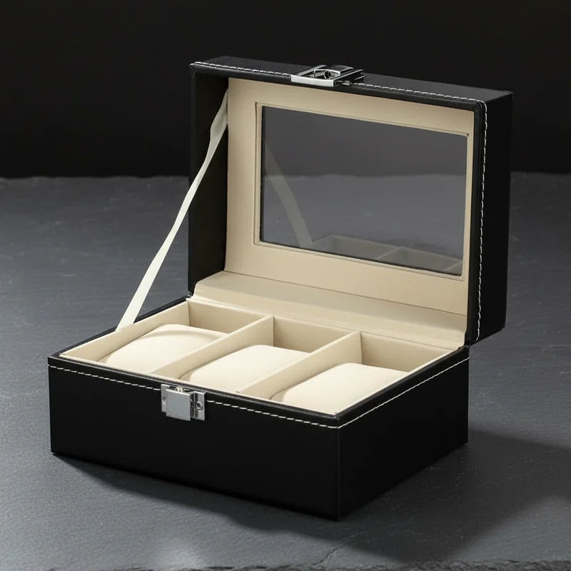 Boite a montre simili cuir 3 Slots - rangement montres, en cuir | Boites Lefiguet