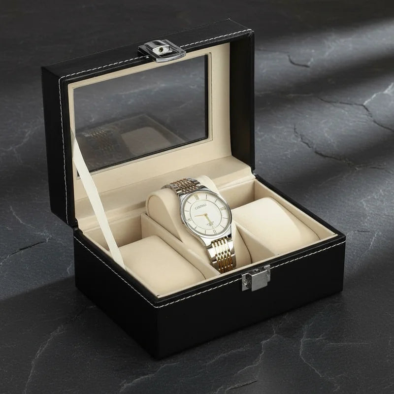 Boite a montre simili cuir 3 Slots - rangement montres, en cuir | Boites Lefiguet