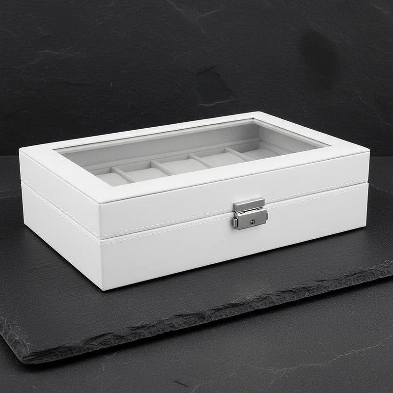 Boite a montre simili cuir blanc 12 slots - rangement montres, en cuir | Boites Lefiguet