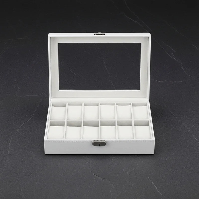 Boite a montre simili cuir blanc 12 slots - rangement montres, en cuir | Boites Lefiguet